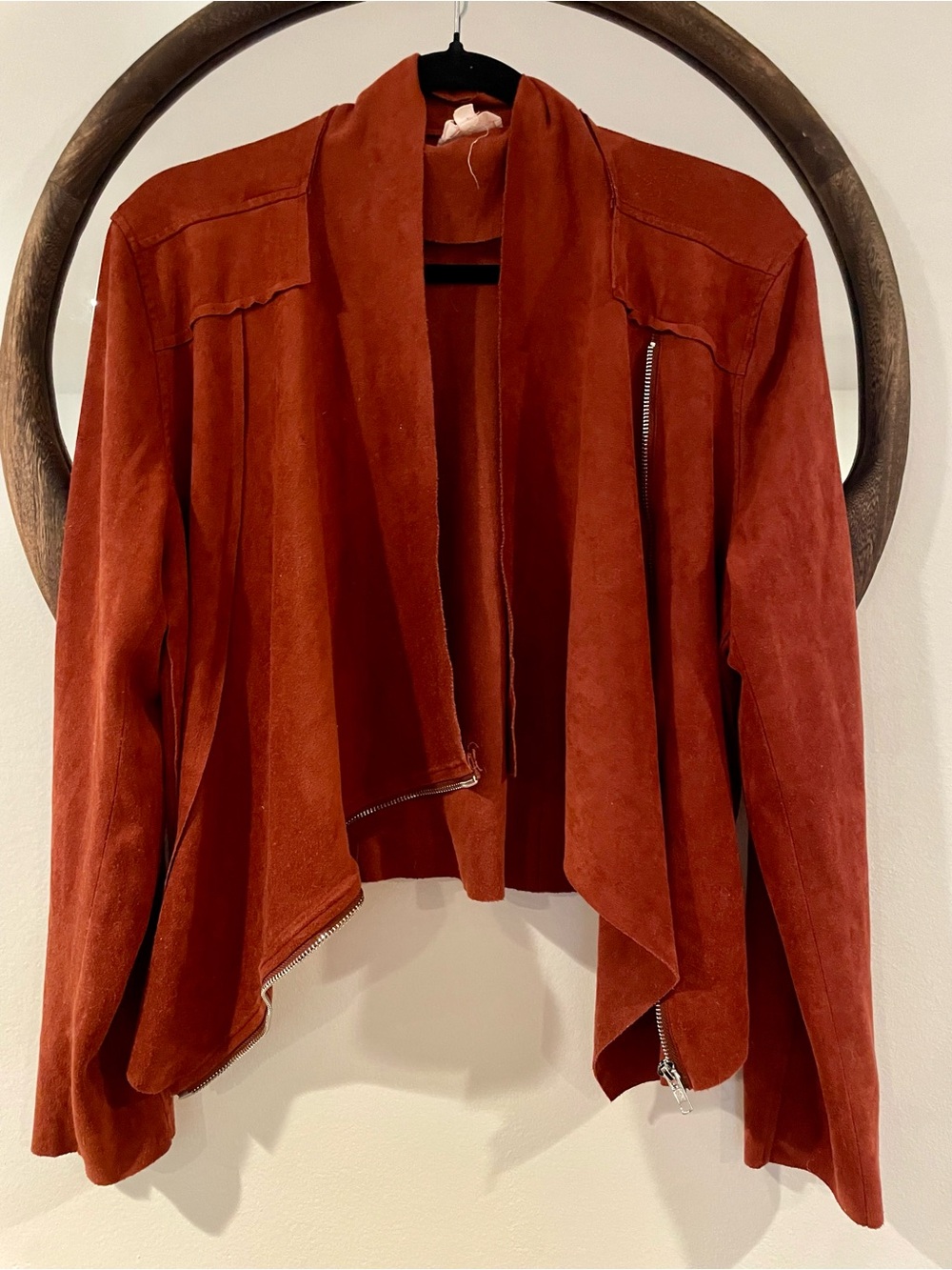 Rust faux Suede Draped Open-Front Jacket - Women